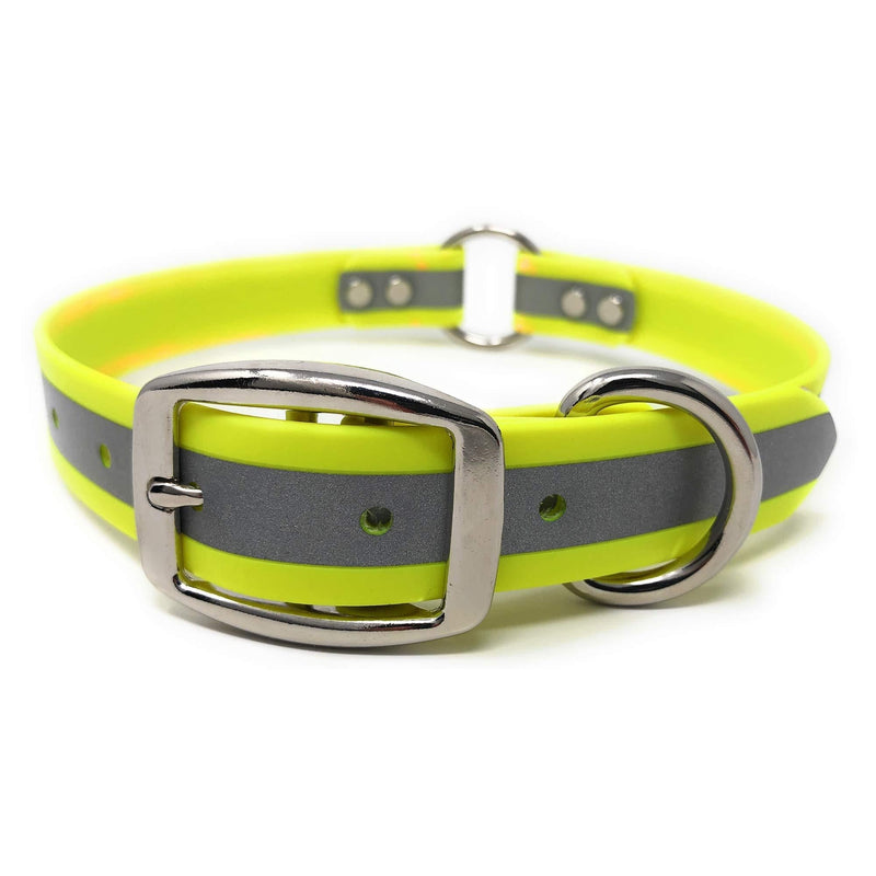 [Australia] - Heavy Duty Reflective Dog Collar - Adjustable Dog Collar with Durable Metal Buckle and Rings Anti-Odor, Waterproof Dog Collar for Small, Medium, or Large Dogs Large Center-Ring Collar Yellow 
