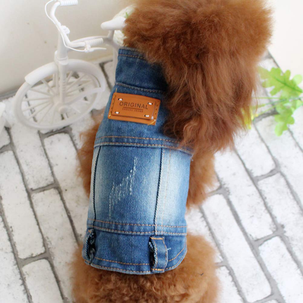 Tengzhi Stylish Cowboy Dog Vest Denim Pet Vest Dog Clothes Spring Puppy Clothing Casual Jean Jacket Dog Accessories L BLUE Stand Collar - PawsPlanet Australia
