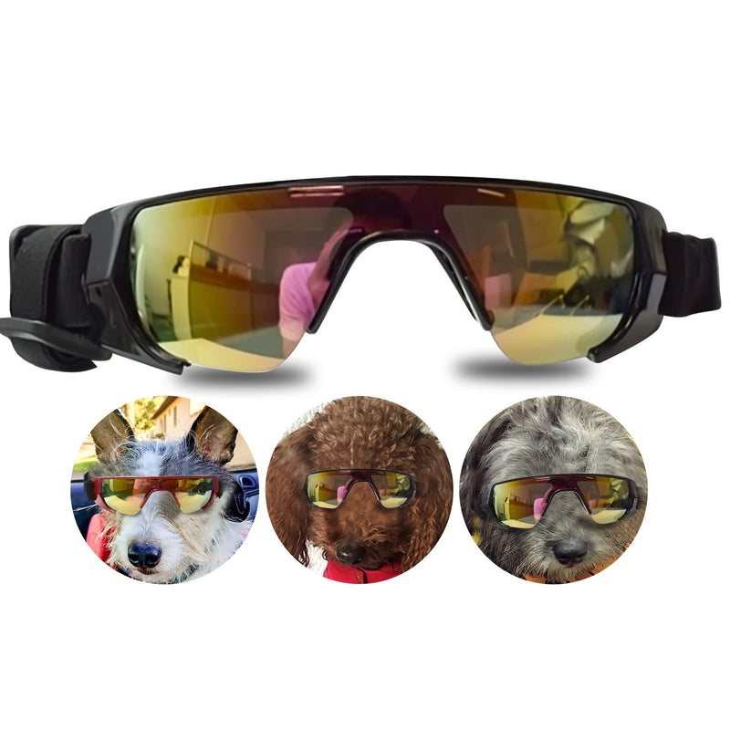 [Australia] - GLE2016 Dog Goggles, Eye Protection (New Version) for Small Dog Sunglasses Waterproof Windproof UV Protection with Adjustable Strap for Doggy Puppy Cat Medium Black+Yellow 