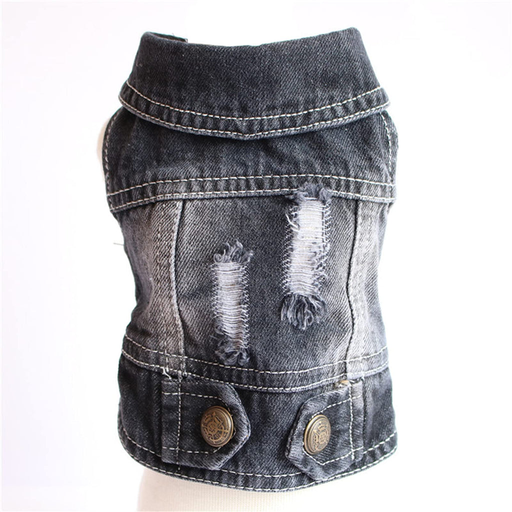 Tengzhi Stylish Dog Jean Jacket Cool Denim Pet Vest Dog Clothes Puppy Clothing Casual Jean Dog Accessories for Small Medium and Large Dog (XS, Black Turndown Collar) X-Small - PawsPlanet Australia