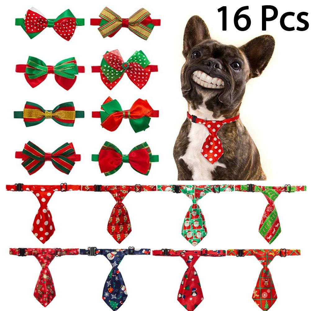 [Australia] - KOOLTAIL Dog Bow Ties Collar Neckties Christmas - 16 PCS Pet Puppy Cats Bowties,Adjustable Collar for Holiday Festival and Party Occasion Accessories 