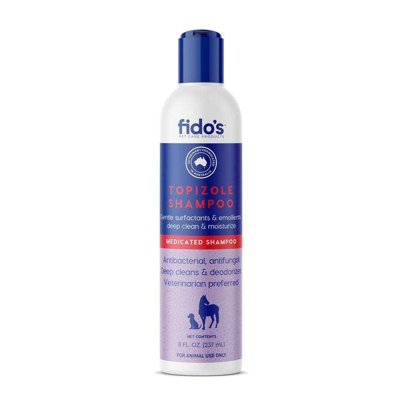 [Australia] - FIDO'S Topizole Medicated Shampoo; Vet Formulated Antibacterial Antifungal Topical Shampoo For Pets, Dogs & Horses, Deep Clean, Moisturize & Deodorize, Fragrance-Free, Color-Free, Paraben-Free (8 Oz) 