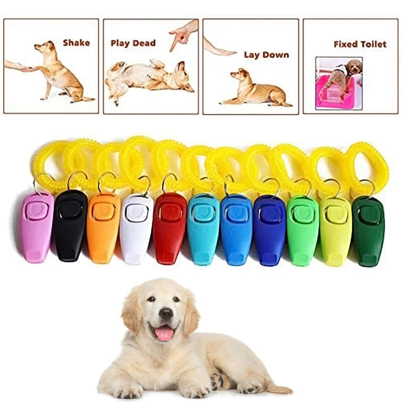 URBEST 10 Pack 2 in 1 Pet Training Clickers, Whistle and Clicker Pet Training Tools with Wrist Strap,Train Dog, Cat, Horse, Pets (10 PCS (2 in 1), Multi-Colors) - PawsPlanet Australia