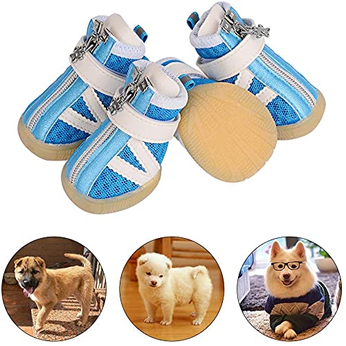PETLOFT Small Dog Shoes, Reflective Slip Resistant 4pcs Dog Puppy Boots Booties Pet Sneakers with Adjustable Fastener Strap for Small Medium Dogs, Protect Paws Easy to Wear Daily Use Blue 3X-Small (4 Count) - PawsPlanet Australia