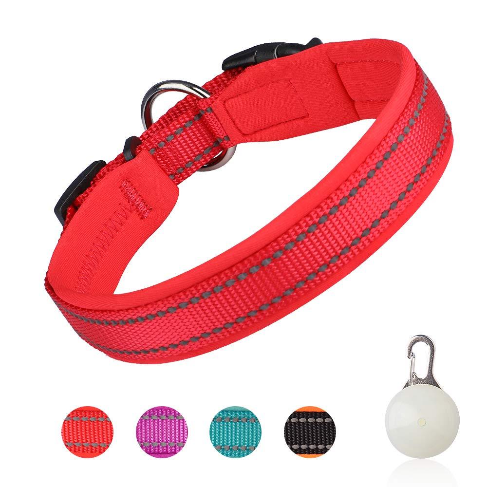 [Australia] - Padded Dog Collar, Weatherproof Puppy Collars, Adjustable Reflective Neoprene Padded Basic Dog Collars L(17.7-20.9in / 45-53cm) Red 