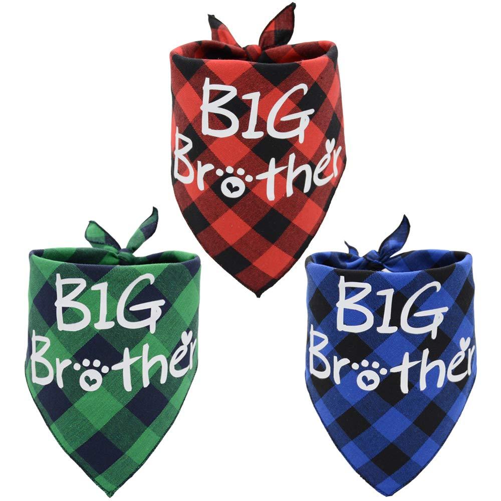 [Australia] - 3 Pack Big Brother Dog Bandanas Plaid Reversible Triangle Bibs Pet Scarf Accessories 