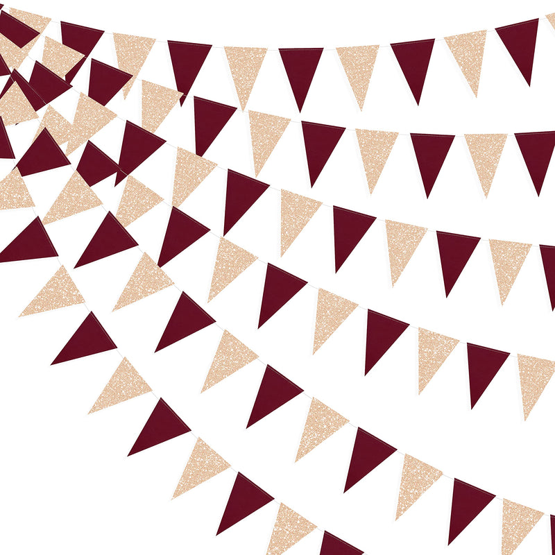 30 Ft Burgundy Party Decorations Champagne Gold Burgundy Triangle Banner Flag Bunting Pennant for Engagement Anniversary Wedding Bridal Baby Shower Birthday Bachelorette Hen Party Decorations supplies - PawsPlanet Australia