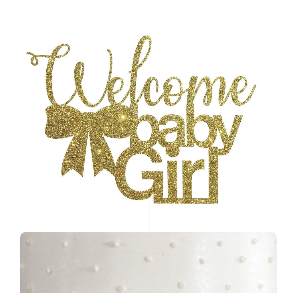 Welcome Baby Girl with Ribbon Cake Topper for Girl Baby Shower Party Decorations with Premium Gold Glitter - PawsPlanet Australia