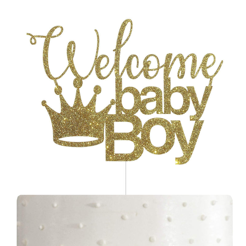 Welcome Baby Boy with Crown Cake Topper for Boy Baby Shower Party Decorations with Premium Gold Glitter - PawsPlanet Australia