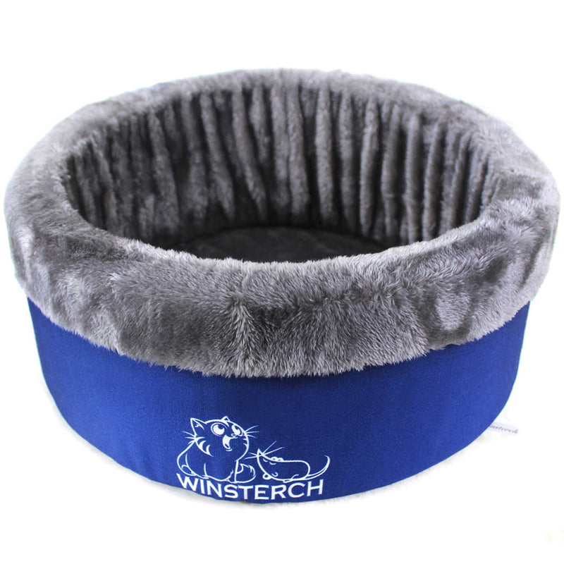 [Australia] - Winsterch Washable Warming Cat Bed, Round Pet Bed,Soft Cozy Plush Pet Bed for Cats 16.5 x 16.5 x 5.9 in Blue 