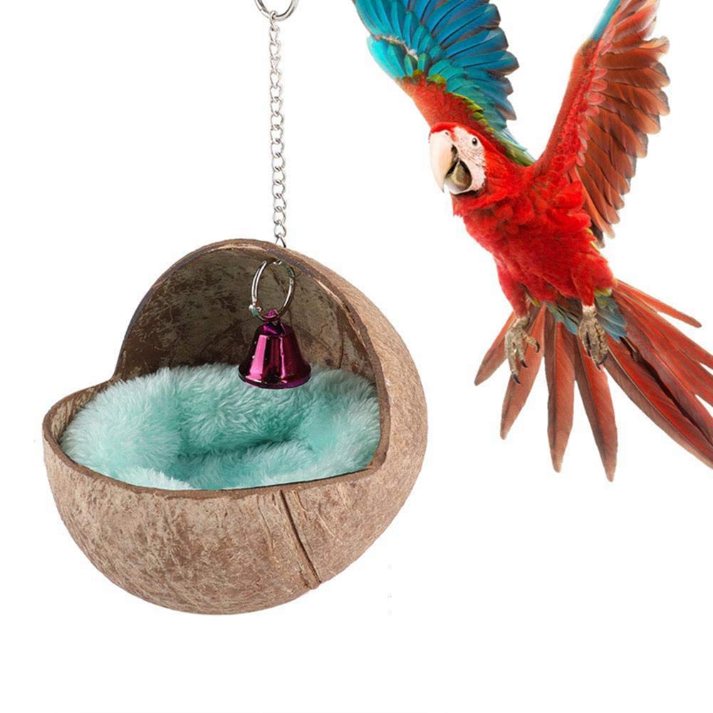 [Australia] - Keersi Natural Coconut Shell Bird Nest House Bed with Warm Pad for Parrot Parakeet Cockatiel Conure Lovebird Budgie Canary Finch Hamster Rat Mice Chinchilla Cage Toy Nesting Box 