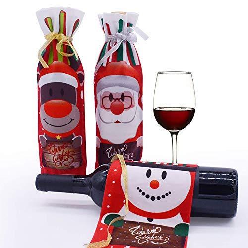 SCXCOPIDO Christmas Wine Bottle Cover Bags with Drawstrings，Christmas Gift Santa Snowman Elk Wine Bags,Xmas Party Dinner Table Decorations 6pcs - PawsPlanet Australia