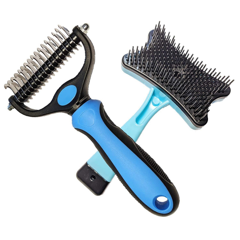 [Australia] - Pet H&C Grooming Tools for Cats and Dogs with Medium to Long Hair, Dual Sided 9X17 Teeth Rake, Comb and Brush Plus Zipper Bag kit, Gently and Safe Removes Loose Hair, Eliminates Tangles, Knots. 