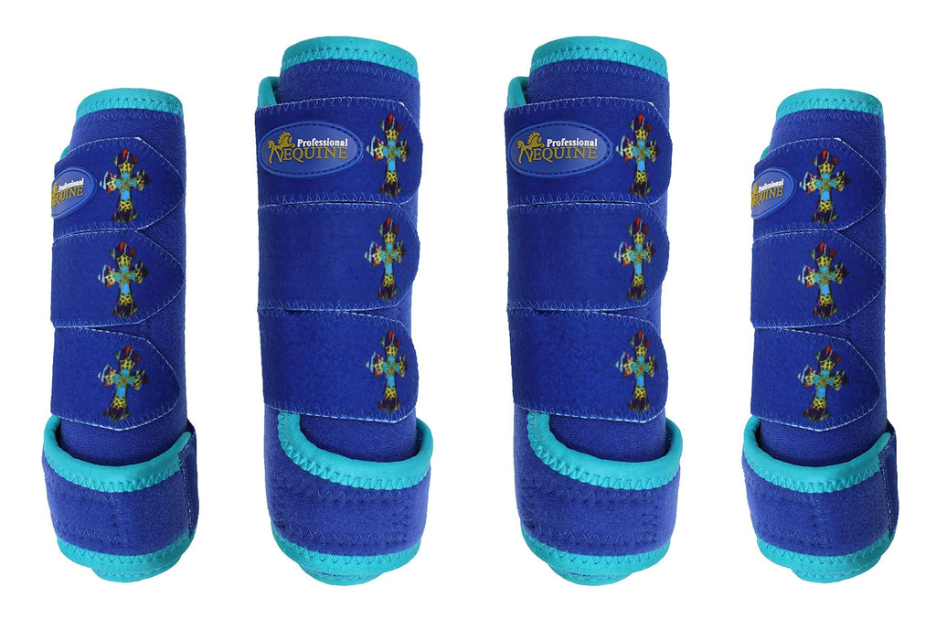 [Australia] - Horse Medium Sports Medicine Splint Bell Boots Cross Blue 4183 Pack of 4 Front and Rear Medium 4 Pack Boots Front and Rear 