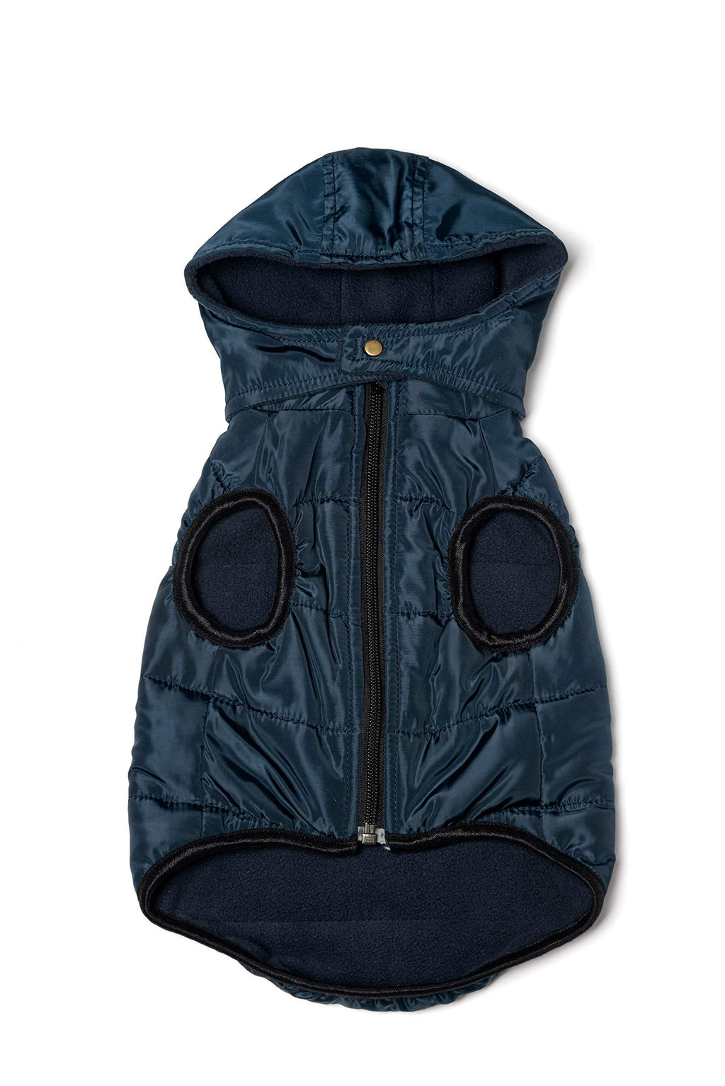 [Australia] - Ellie Dog Wear Dog Puffer Vest Navy Blue with Bronze Accent - Sizes XS to XL - Removable Hoodie - Water Resistant - Warm Winter Dog Vest with Pockets - Dog Vest Blue Collection 