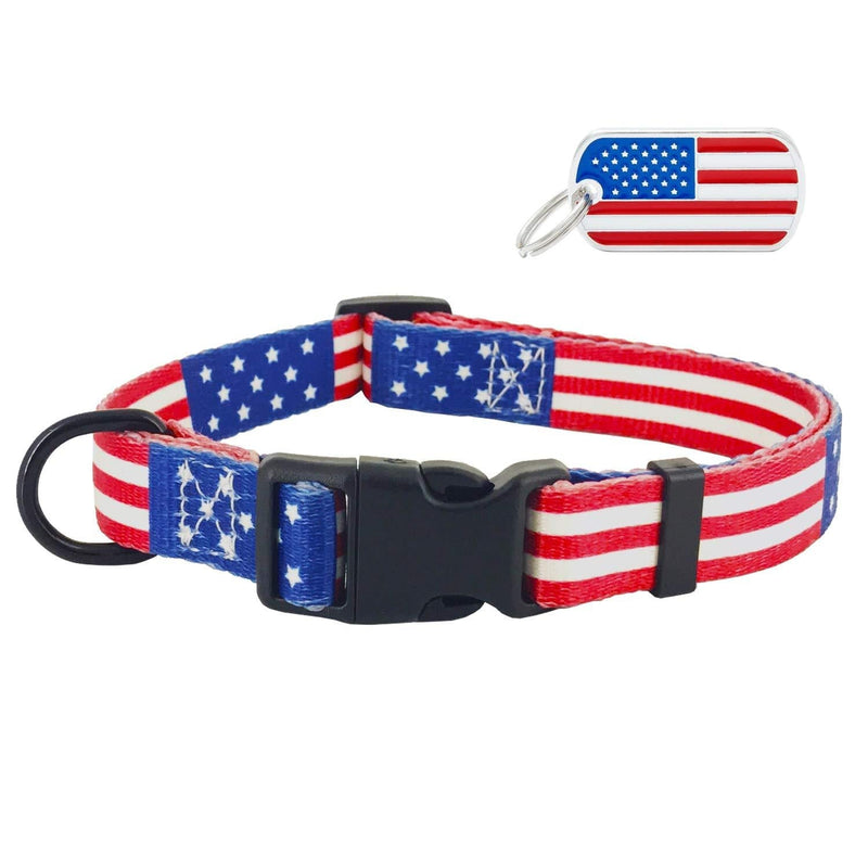 [Australia] - MGpets American Flag Dog Collar and Rope with nameplate in 3 Different Sizes M 14"-21" Neck 