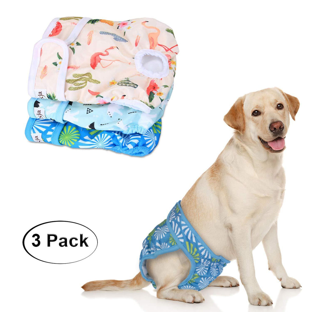 [Australia] - LUXJA Reusable Female Dog Diapers (Pack of 3), Washable Wraps for Female Dog (Flamingos+Polar Bears+Flowers) L2: waist 20"-29" 