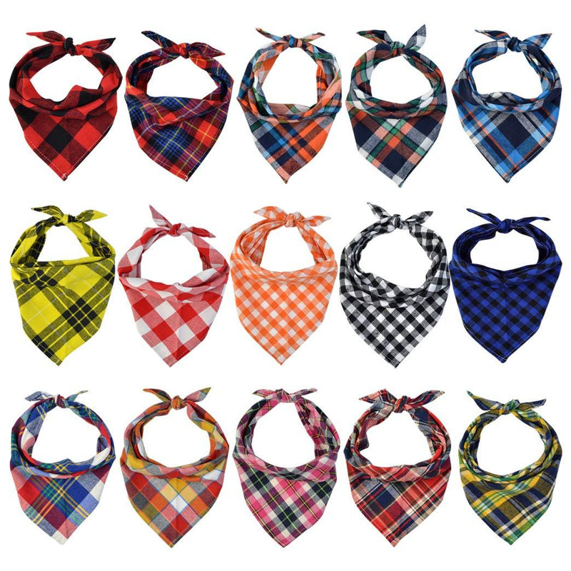 Lee-buty 15pcs Dog Bandanas, Dog Scarf Kerchief Dog Bibs Washable Girl Boy Dog Bandanas Set Cotton Checkered Pet Dog Bandanas Outdoor Dog Fall Bandanas Accessories for Small Medium Large Dogs Cat Pet - PawsPlanet Australia