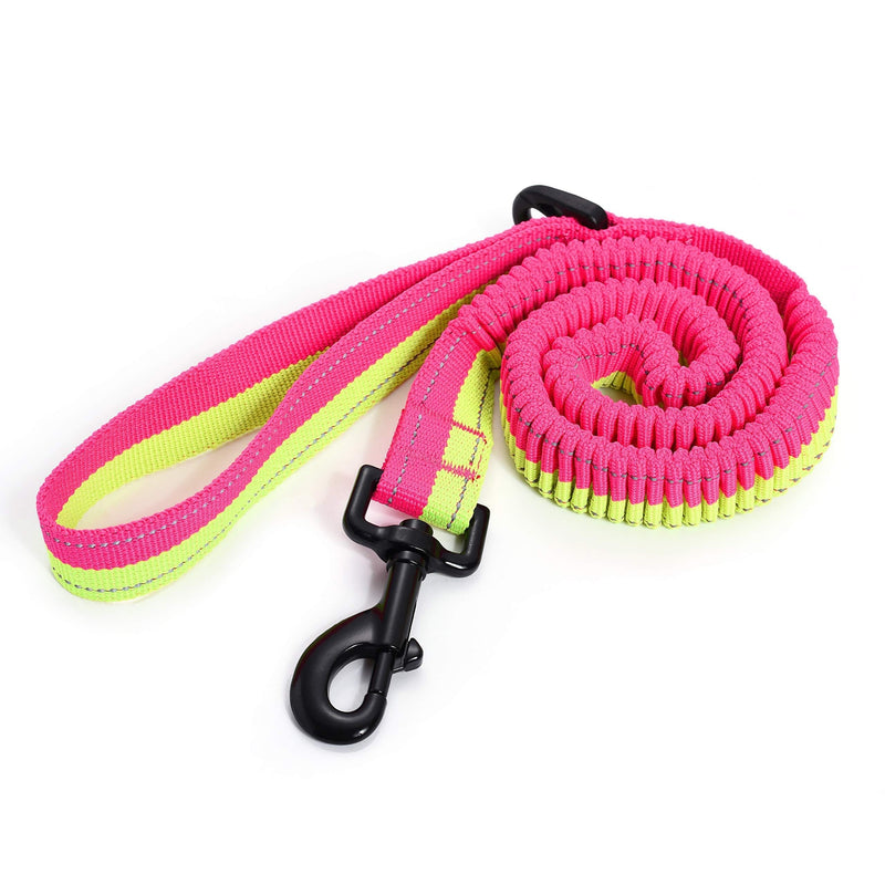 [Australia] - Mile High Life | Bungee Dog Leash | Gentle Pull Training Lead | Soft Comfort Texture | 3-5 Feet | for Dogs/Cats Under 20 lb (6 Colors) Lime/Pink 