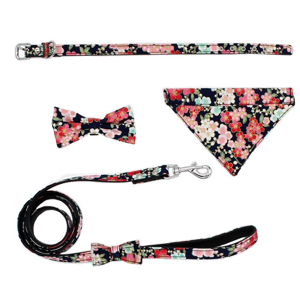 [Australia] - Newtensina Fashion 4pcs Dog Collar with Removable Bow Ties and Bandana and Puppy Leash for Dogs Cats S 