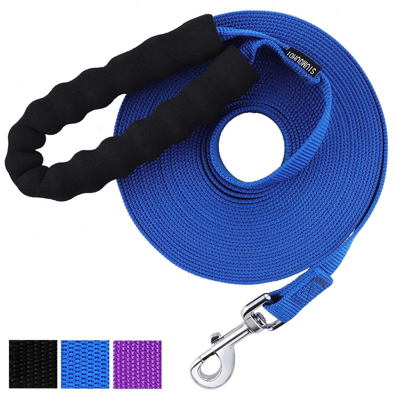 [Australia] - Siumouhoi Long Dog Leash with Padded Handle Check Cord 1 Inch Nylon Training Lead Heavy Duty Leashes for Medium Large Dogs - Stronger Clip- Black Blue Purple 30FT 