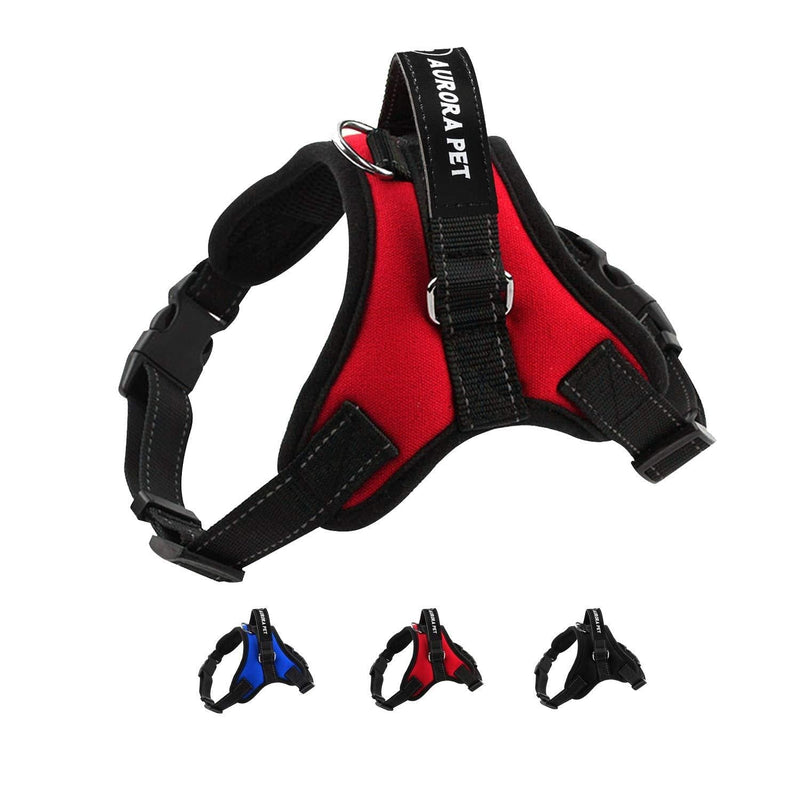 [Australia] - Aurora Pet Dog Harness No Pull Pet Harness Adjustable Outdoor Pet Vest 3M Reflective Vest Harness with Easy Control Handle and Two Leash Attachments for Small Medium Large Dogs Red 