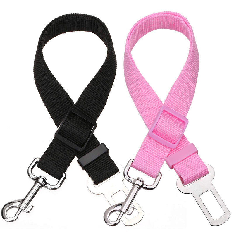 Elisel 2 Packs Adjustable Length Pet Dog Cat car seat Belt Pet seat Belt Pet Accessories for Dogs Cats and Pets Black Pink - PawsPlanet Australia