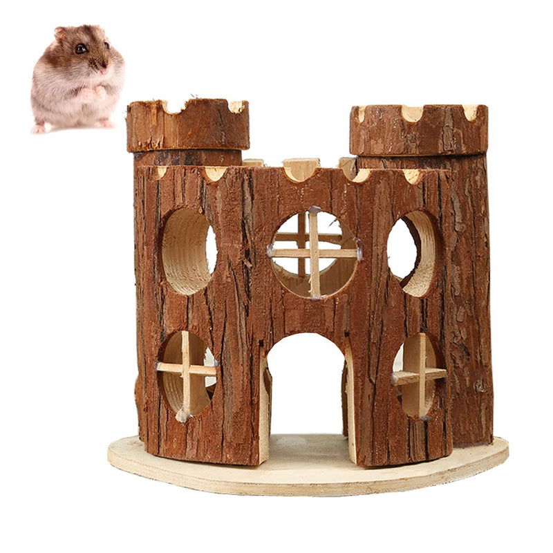 Dwarf Hamster Wooden House Small Pets Hideout Hut Cage Sleeping Cabin A: Castle House - PawsPlanet Australia
