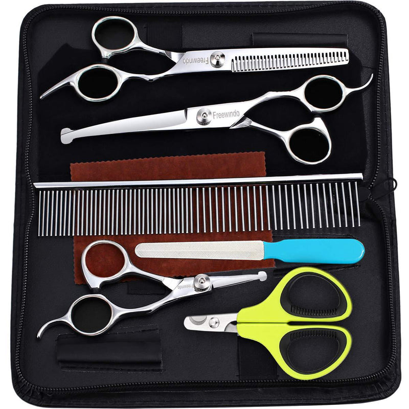 [Australia] - Freewindo Dog Grooming Scissors Kit with Safety Round Tip, Heavy Duty Stainless Steel Cat Dog Scissors and Cat Nail Clippers for Cat Puppy Rabbit Guinea Pig and Bird 