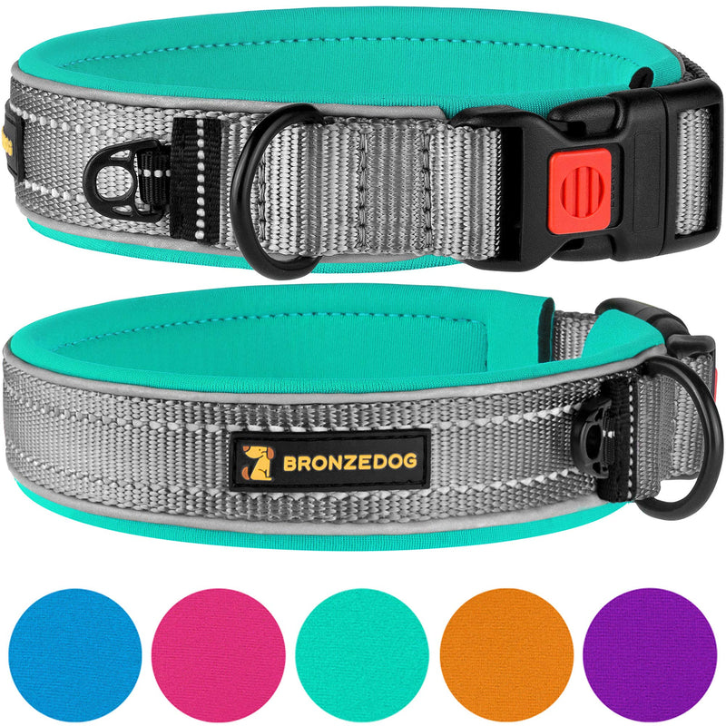 [Australia] - BRONZEDOG Reflective Dog Collar Nylon Soft Padded Pet Collars for Medium Large Dogs Mint Pink Blue Orange Purple XL Mint Green 