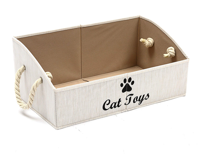 [Australia] - Geyecete Large cat Toys Storage Bins - Foldable Fabric Trapezoid Organizer Boxes with Cotton Rope Handle, Collapsible Basket for Shelves,cat Toys,cat Apparel & Accessories Beige 