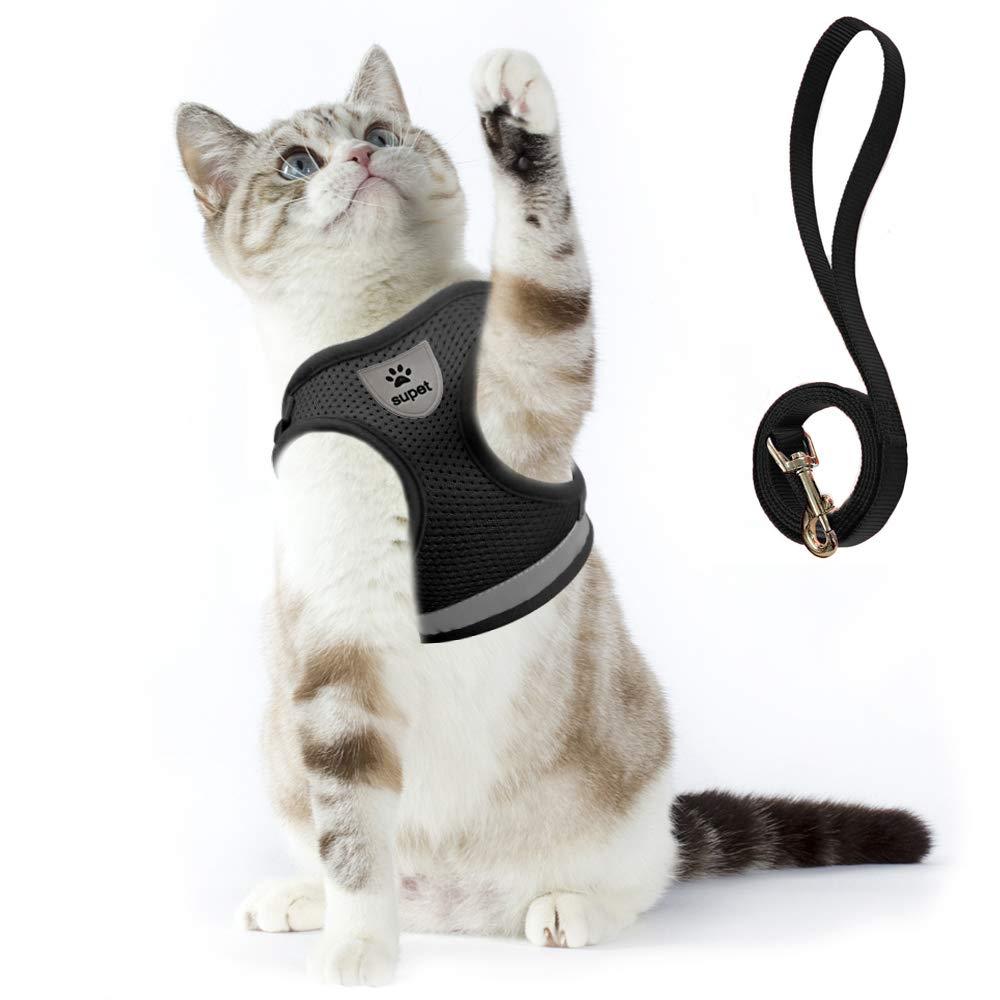 [Australia] - Cat Harness and Leash Set for Walking Small Cat and Dog Harness Soft Mesh Harness Adjustable Cat Vest Harness with Reflective Strap Comfort Fit for Pet Kitten Puppy Rabbit Small (Chest: 12" - 13") Black 