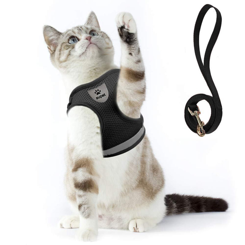 Supet Cat Harness and Leash Set for Walking Cat and Small Dog Harness Soft Mesh Puppy Harness Adjustable Cat Vest Harness with Reflective Strap Comfort Fit for Pet Kitten Puppy Rabbit Large (Chest: 15" - 17") Black - PawsPlanet Australia