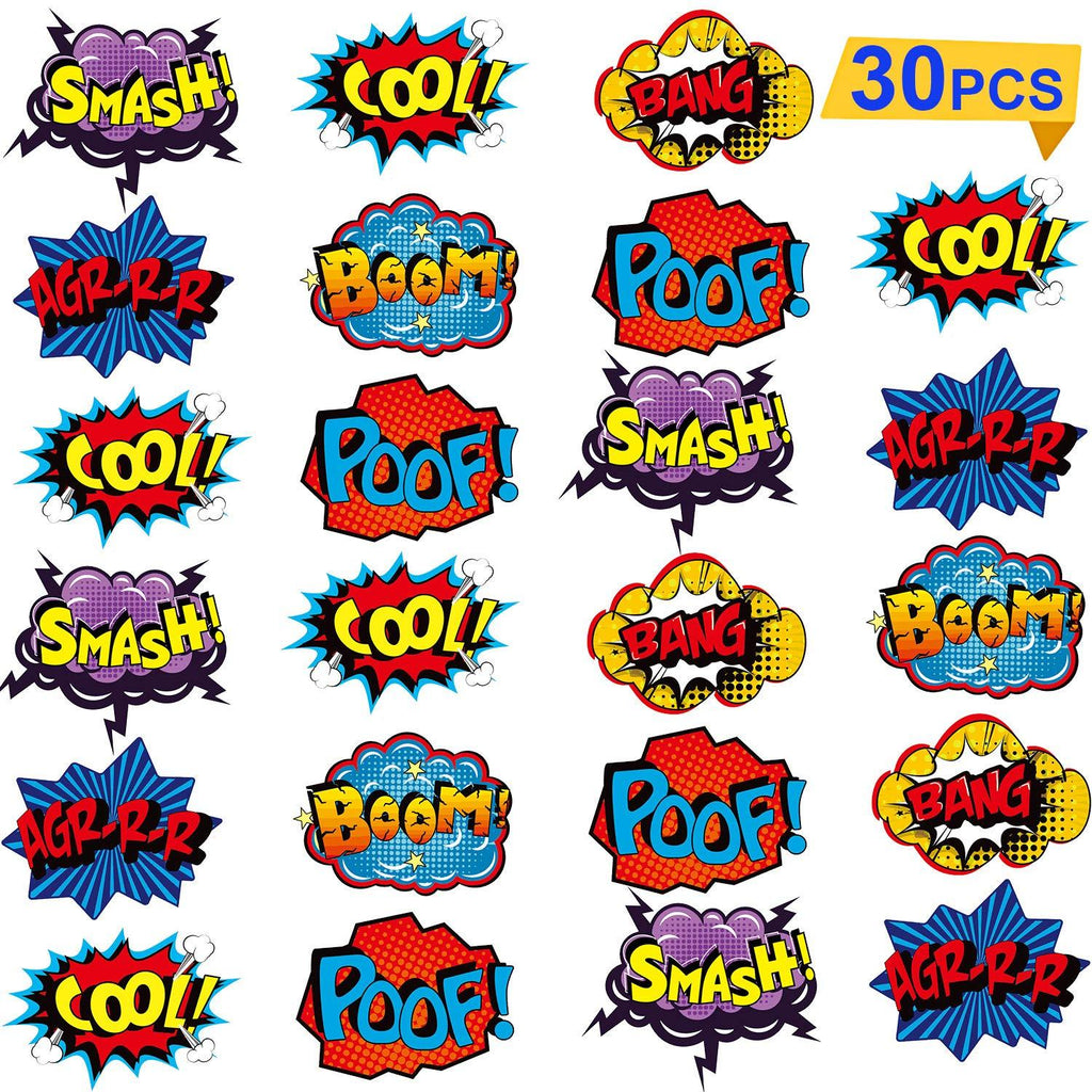 Blulu 30 Pieces Hero Themed Party Decorations, Hero Action Sign Cutouts Theme Party Signs Paper Cardboard Hero Cutouts for Theme Party Birthday Party Baby Shower - PawsPlanet Australia