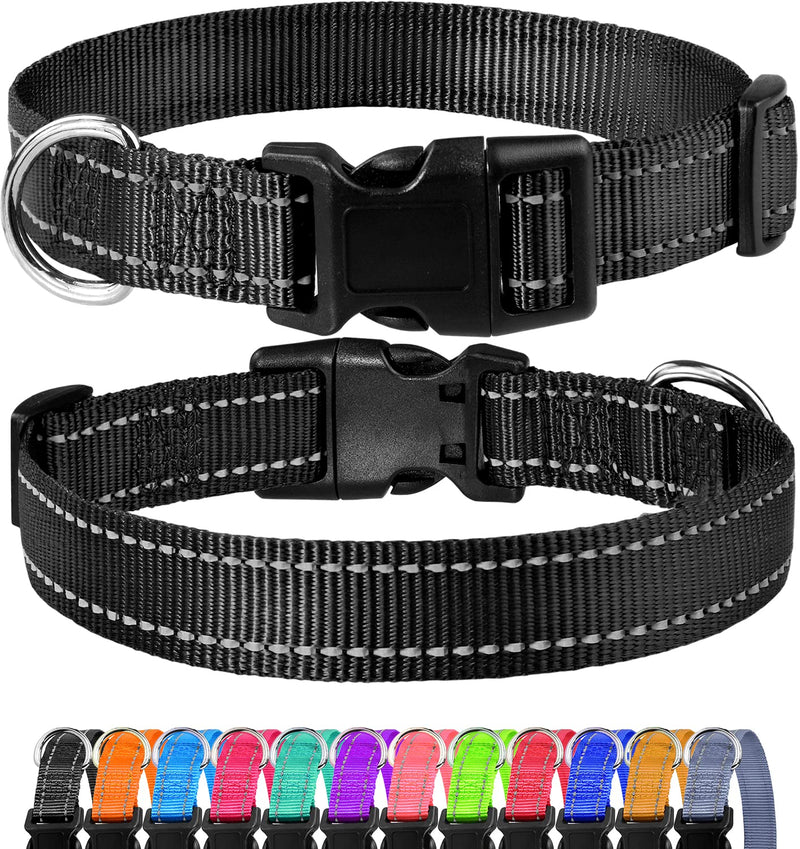 FunTags Reflective Dog Collar, Sturdy Nylon Collars for Puppy Extra Small Small Medium Large Girl and Boy Dogs, Adjustable Dog Collar with Quick Release Buckle,18 Colors and 4 Sizes X-Small Plus (Pack of 1) Black - PawsPlanet Australia