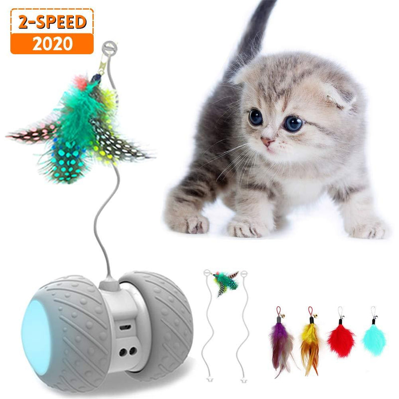 [Australia] - MalsiPree Robotic Interactive Cat Toy, Automatic Feather/Ball Teaser Toys for Kitten/Cats, USB Rechargeable Electronic Kitty Toy, Large Capacity Battery, All Floors/Carpet Available, 4 Bonus Feathers 