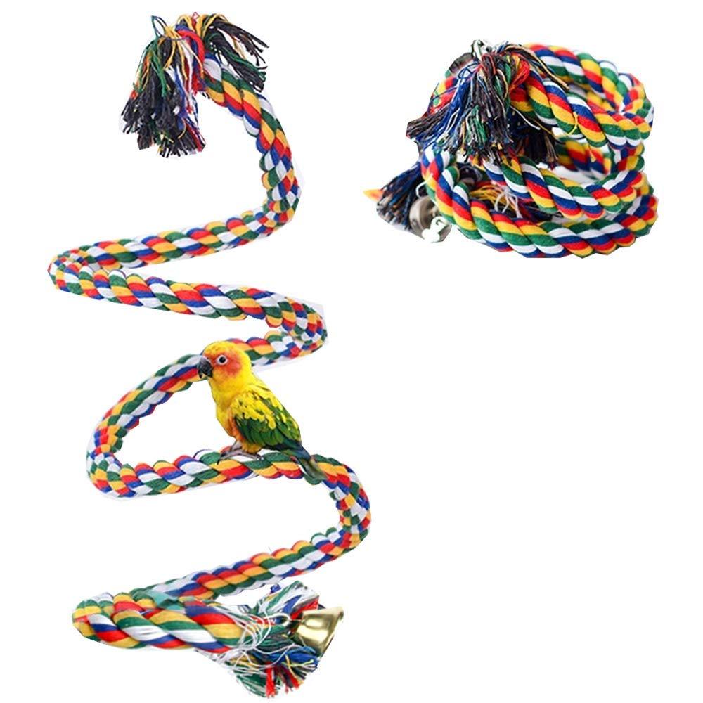 [Australia] - ANIAC Bird Spiral Cotton Rope Perches with Bell Parrots Chewing Bungee African Grey Cage Toys Swing Birdcage Accessories Parakeet Climbing Stand bar (40 Inches) 