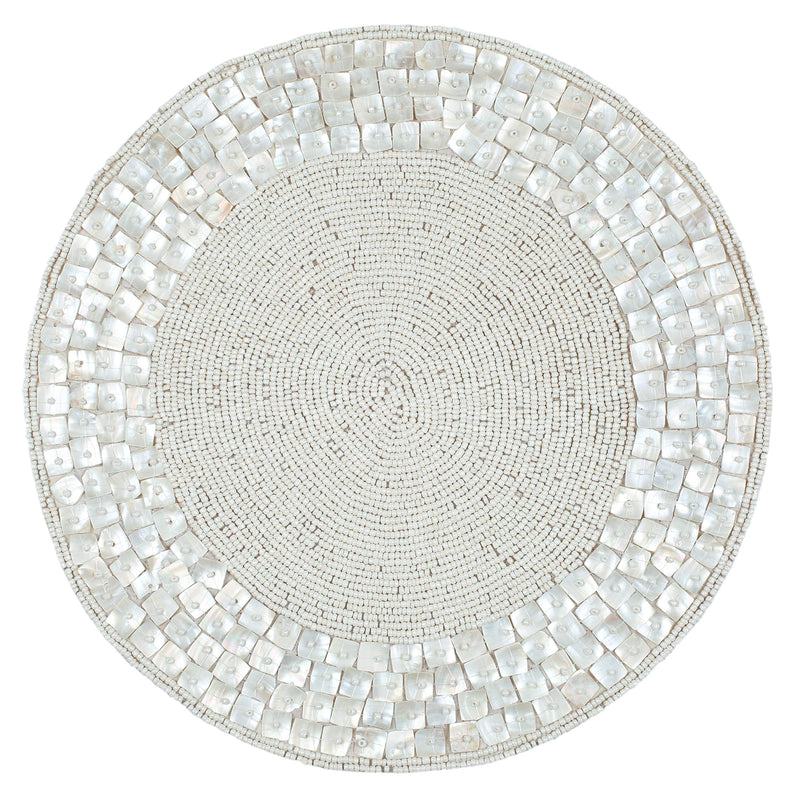 Farmhouse Beaded Placemats for Dining Table- 14 inch Dia Off White, Beaded Placemats Round for Gathering, Occasional Decoration and Family Parties Celebrations ,Set of 1 Set Of 1 - PawsPlanet Australia