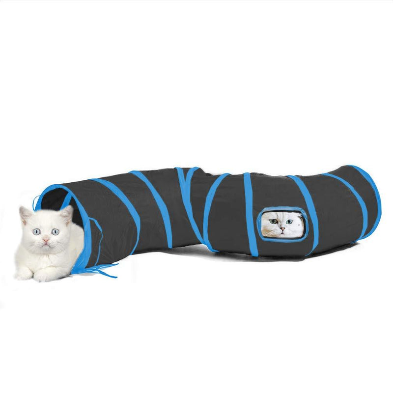 SunGrow Collapsible Tunnel, Lightweight Polyester with Steel Frame, Curved Channel with Peekaboo Holes, Fun for Cats, Rabbits, Ferrets & Hedgehogs Black and Blue 47.2" x 9.8" - PawsPlanet Australia