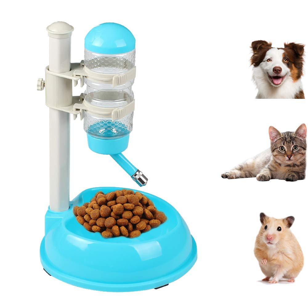 Pawow Pet Dog Cat Automatic Water Food Feeder Bowl Bottle Standing Dispenser Blue - PawsPlanet Australia