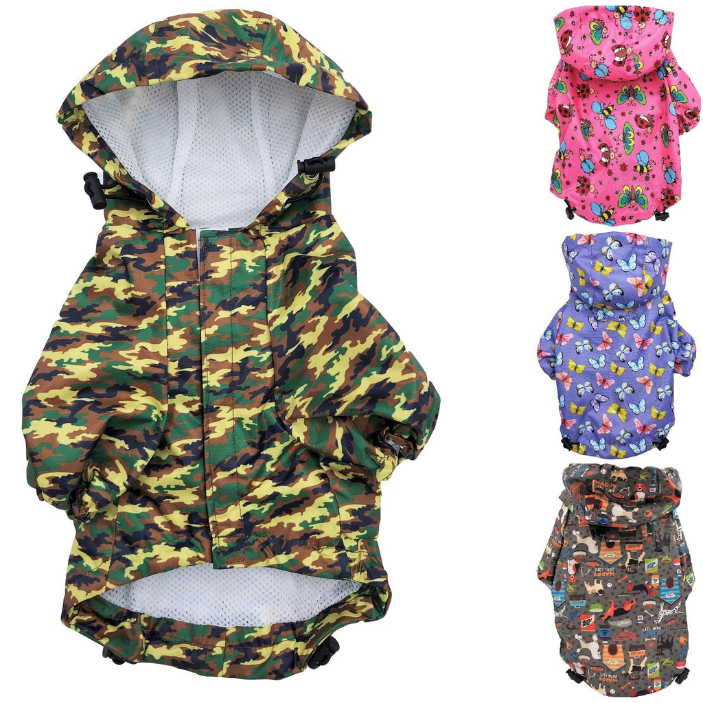 for Small Pet Cat Dog Raincoat Hoodie Coat Waterproof Rain Jacket Rainwear (XXS: Length - 8", Camouflage) XXS: Length - 8" - PawsPlanet Australia