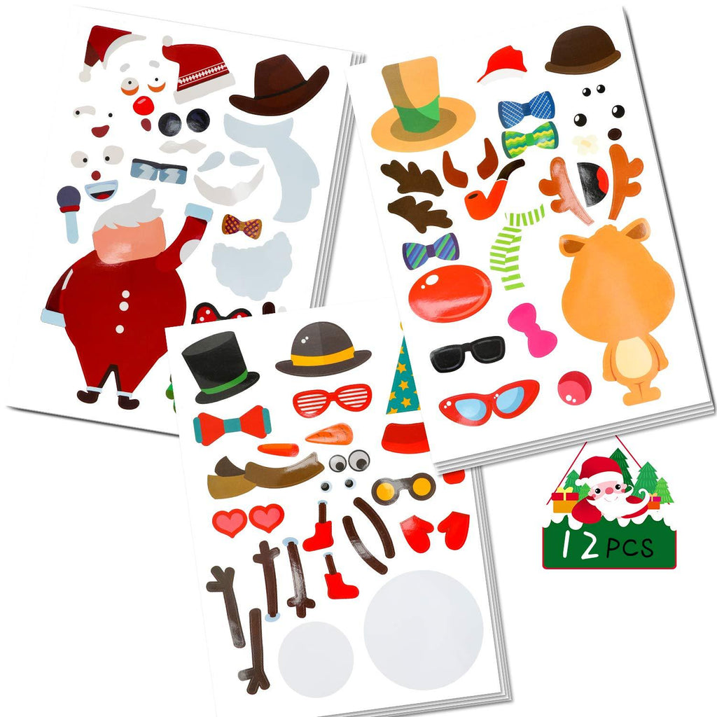 Konsait Make-A-Face Snowman / Santa Claus / Reindeer Sticker,12 Sheets Christmas Stickers Xmas DIY Sticker Christmas Crafts for Christmas Decorations Party Games Favors Supplies - PawsPlanet Australia
