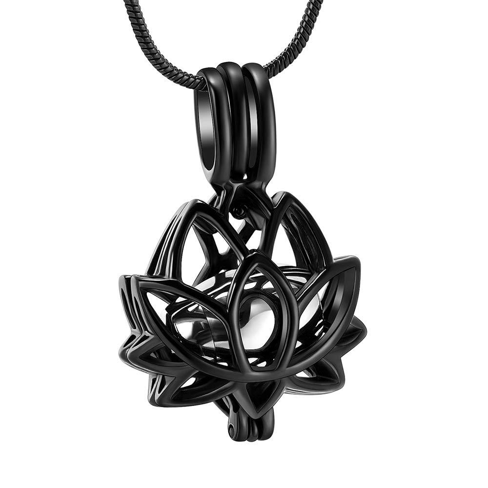Cremation Jewelry Urn Pendant Necklace with Hollow Urn Cremation Jewelry for Ashes Lotus Flower Shape Black-lotus - PawsPlanet Australia