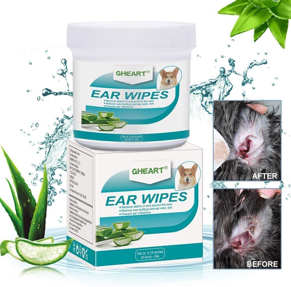 GHEART Dog Ear Wipes, Ear Cleaner Pads for Dogs and Cats, Ear Wipes for Dogs - 100 Ultra Soft Cotton Pads with Aloe Extract, Convenient and Easy to Use Easy to Use - PawsPlanet Australia