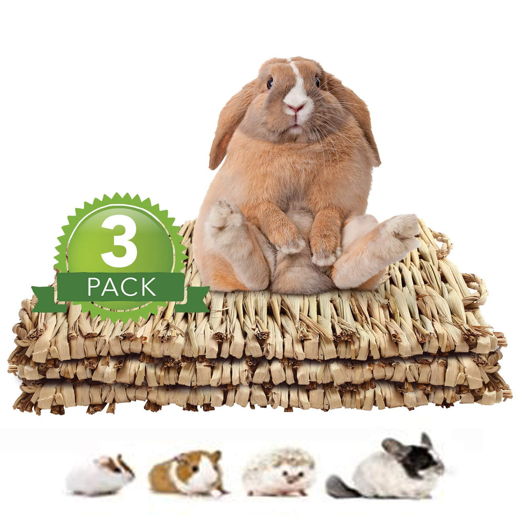 3Pack Rabbit Bunny Grass Mat, Woven Bed Mat for Small Animals, Natural Straw Bedding Nest Chew Toy Handmade Bed Play Toy Gift for Guinea Pig Parrot Rabbit Bunny Hamster Rat - PawsPlanet Australia