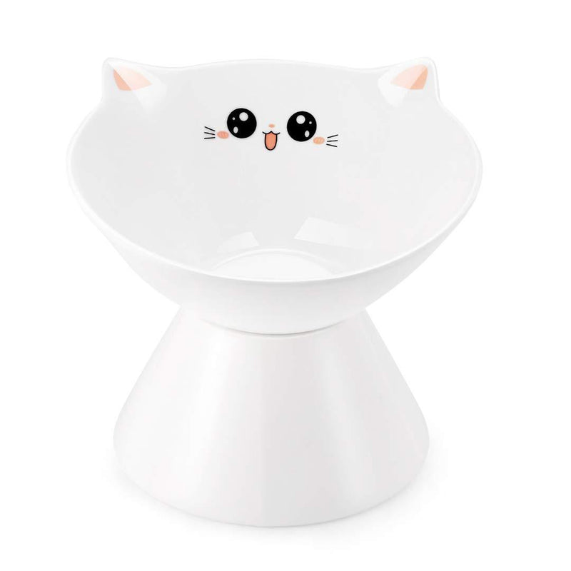 [Australia] - Lollimeow Ceramic Raised Cat Bowls, Elevated Food or Water Bowls, Stress Free, Backflow Prevention, Dishwasher and Microwave Safe, Lead & Cadmium Free FunnyFace 