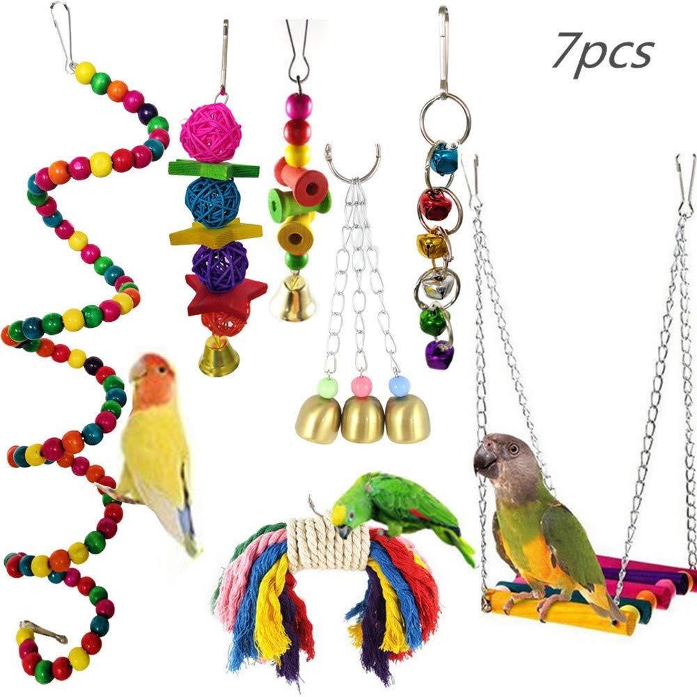 [Australia] - Blnboimrun 7 Packs Bird Parrot Toys Hanging Bell Pet Bird Cage Hammock Swing Chewing Hanging Toy Suitable for Small Parakeets,Cockatiels,Conures,Finches,Budgie,Macaws,Parrots,Love Birds 