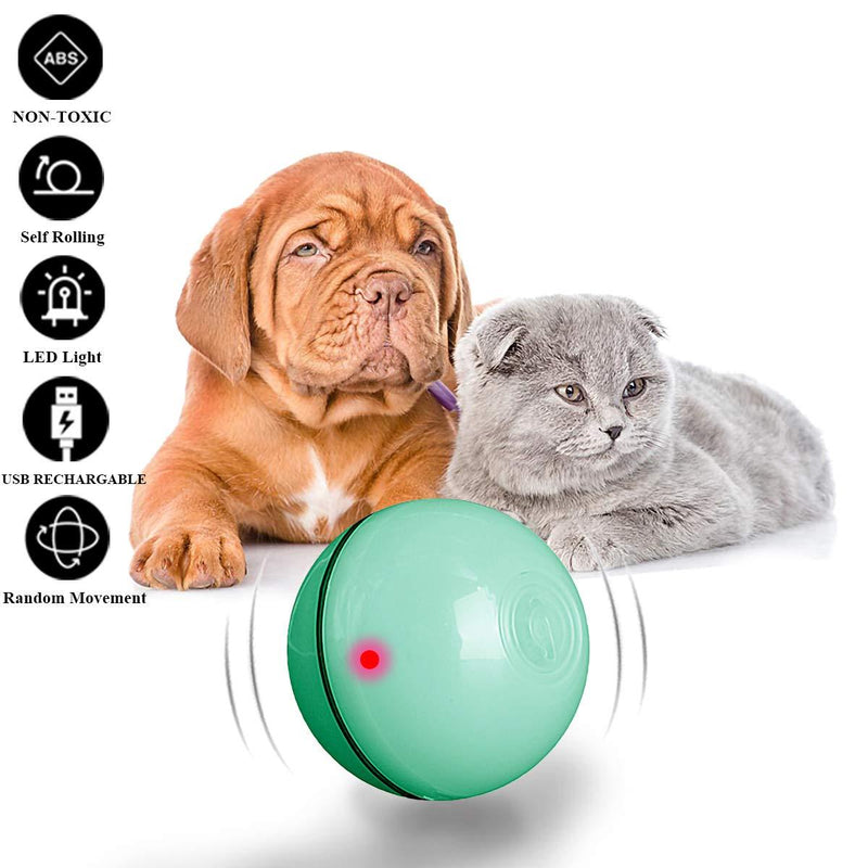 [Australia] - Kingtree Smart Interactive Cat Toy Ball, Upgrade Version 360 Degree Automatic Rolling Launcher Ball with LED Light, USB Rechargeable Self Rotating Chaser Ball Stimulate Hunting Instinct for Kitten Green 