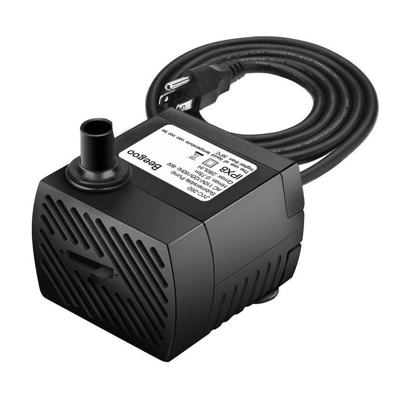 [Australia] - Intbase Fish Pond Pump 74 GPH (280L/H, 4W) Mini Submersible Water Pump for Aquariums with 6 ft Power Cord Ultra Quiet - Three-pin Plug - One Nozzles. 