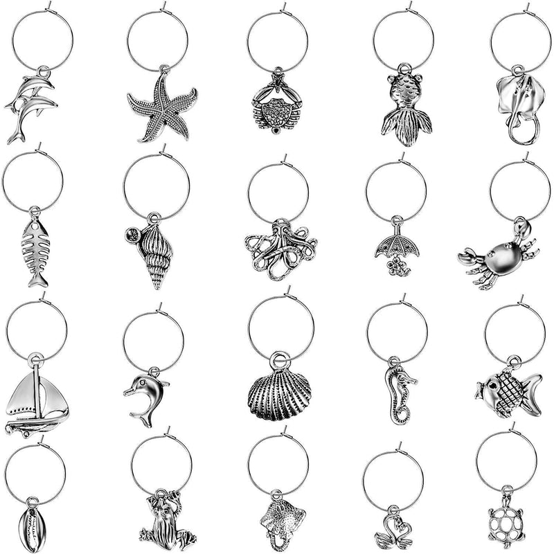 50 Piece Beach Themed Wine Glass Charms with 50 Pieces Hanging Rings and 2 Pieces Buckles for Tasting Party Decoration Supplies, 102 Pieces Totally - PawsPlanet Australia